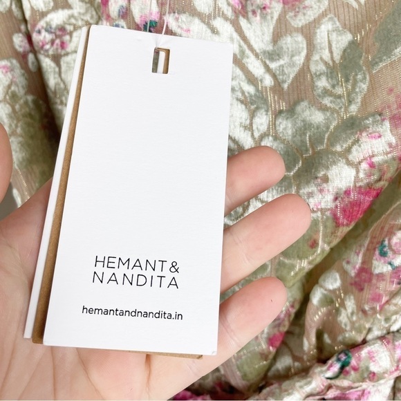 Hemant and Nandita Nina One Shoulder Floral Velvet Dress XS Cream Green Cocktail - Picture 10 of 10